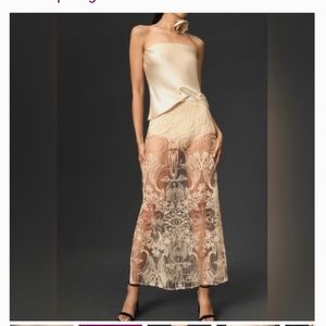 New Anthropologie Sheer Lace Boho Festival  Rose Ballerina Maxi Midi New Years